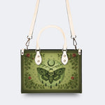 Green Death Moth Floral Print - Leather Handbag