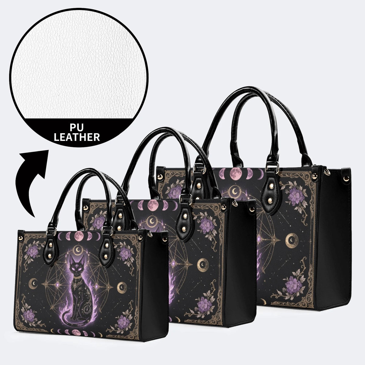 Celestial Black Cat Print Handbag Factory Direct Sales