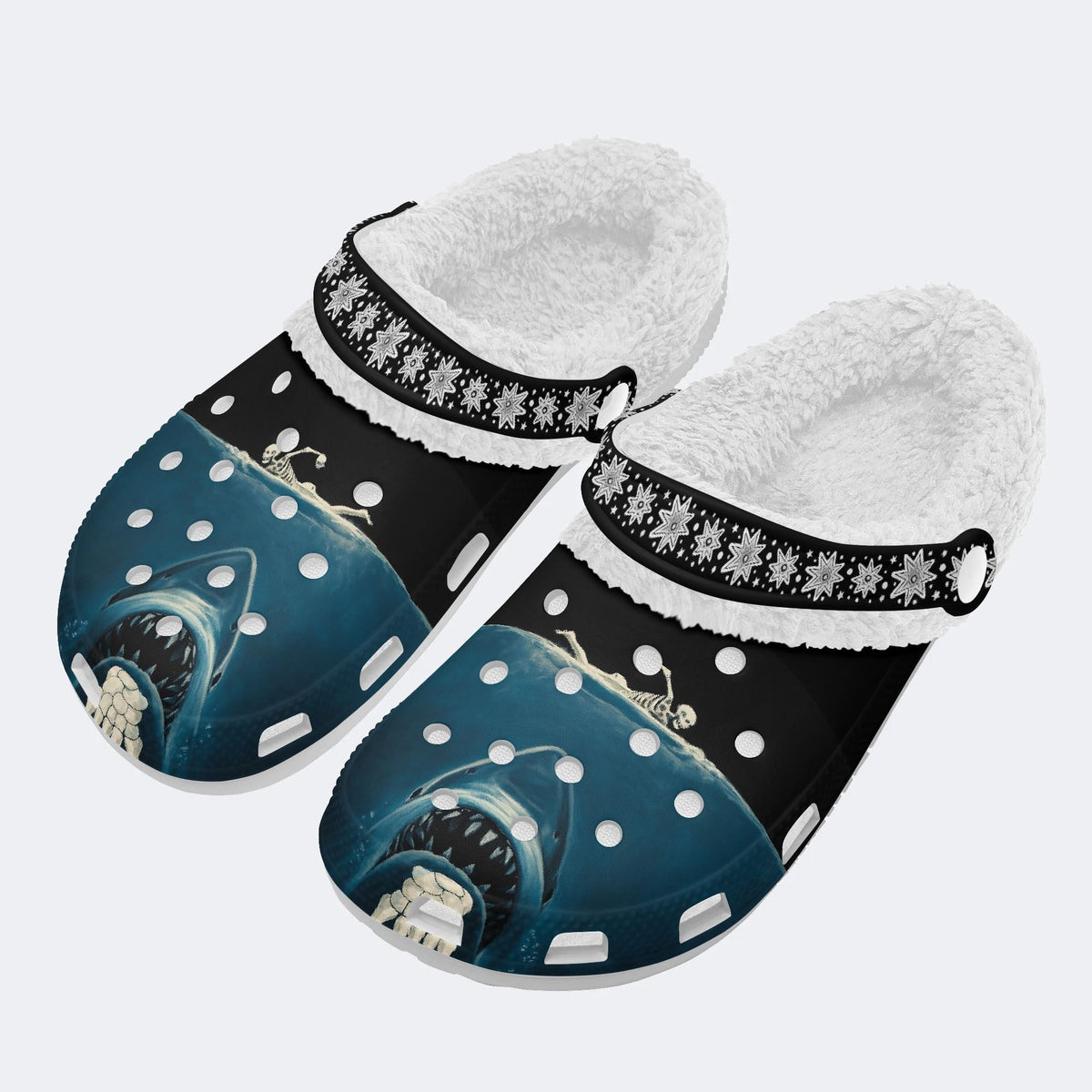 Shark And Skull - Fur Lined Slippers/Sandals