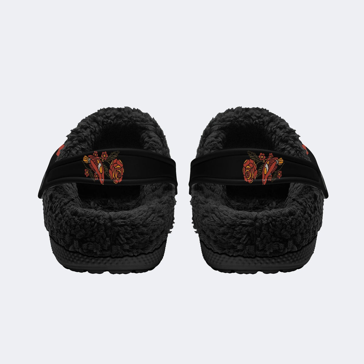 Vintage Rose Skull Tattoo - Fur Lined Slippers/Sandals