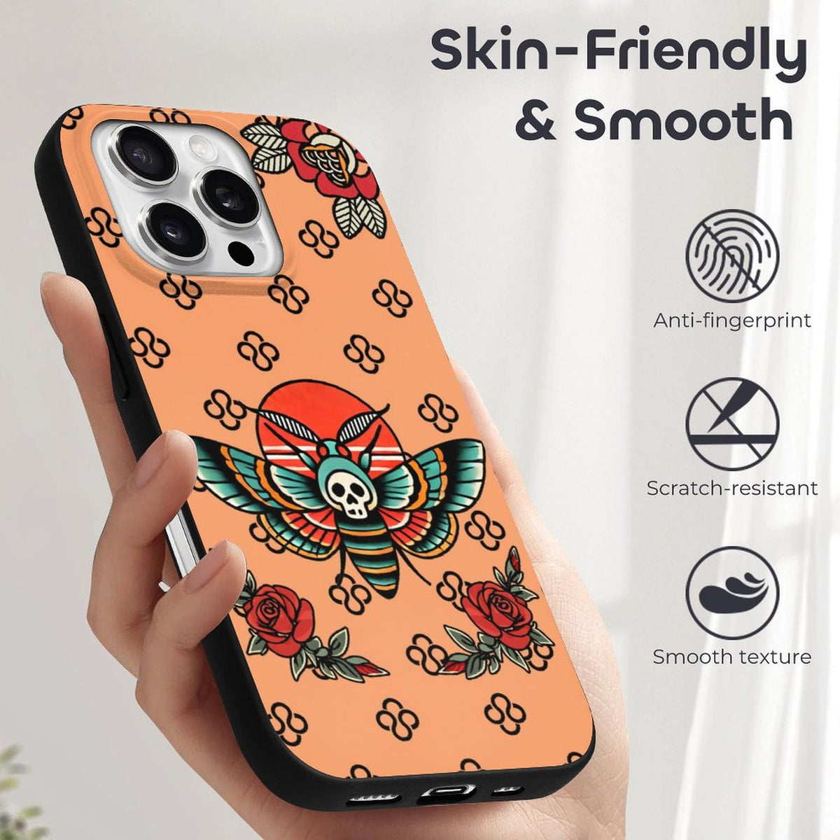 Vintage Rose Death Moth Print - Phone Case