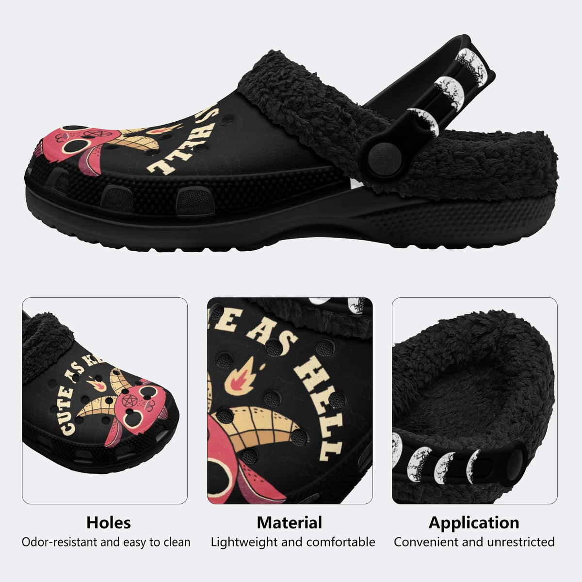 Cute as Hell Print - Fur Lined Slippers/Sandals