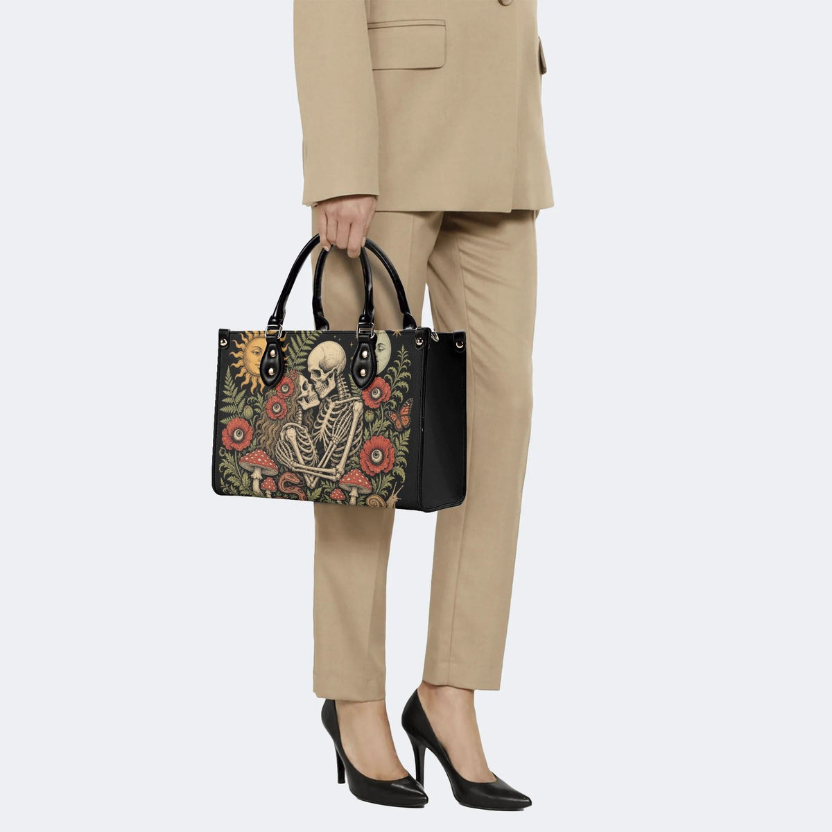 Mushroom Skeleton Lovers Print Handbag Factory Direct Sales