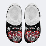 Rose Heart Skull Print - Fur Lined Slippers/Sandals