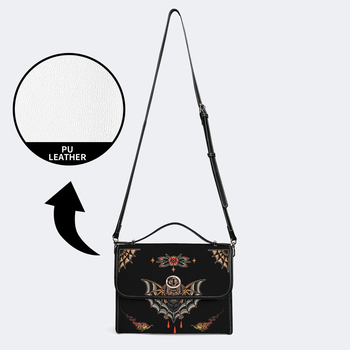 Traditional Bats Print - Leather Satchel Bag