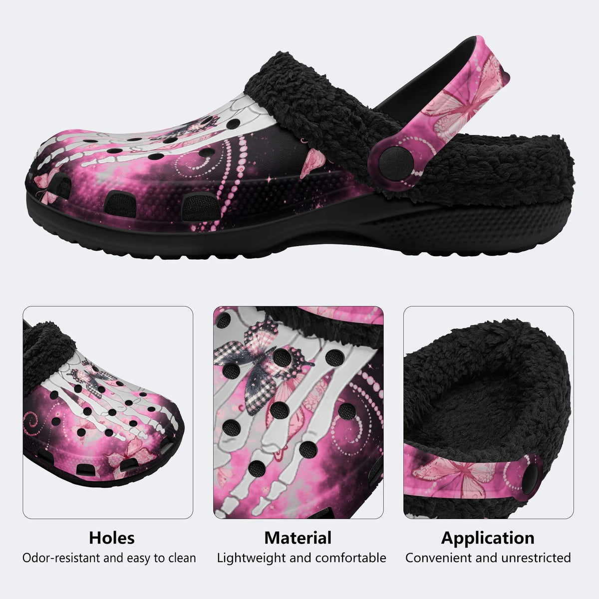 Butterfly And Toe Bone Print - Fur Lined Slippers/Sandals