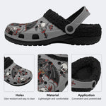 Horror Bat Skull Print - Fur Lined Slippers/Sandals