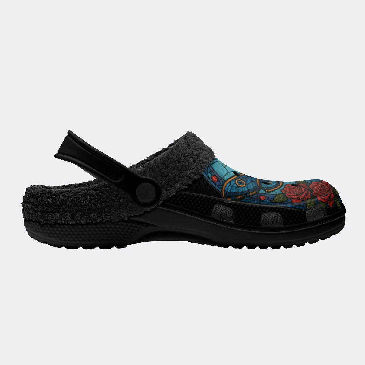 Death Moth Print - Fur Lined Slippers/Sandals