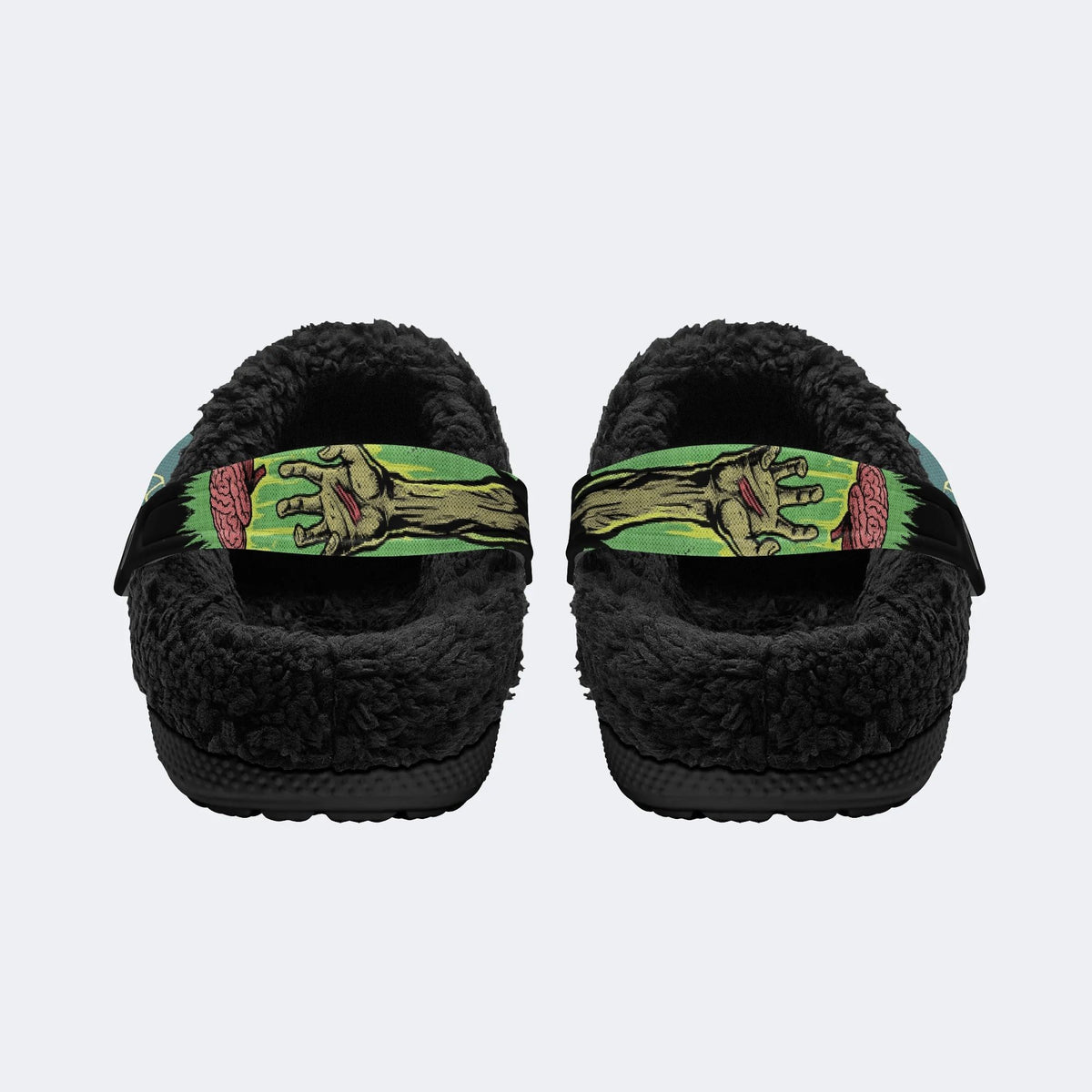 Gothic Horror Zombie Lightning Comic Art - Fur Lined Slippers/Sandals