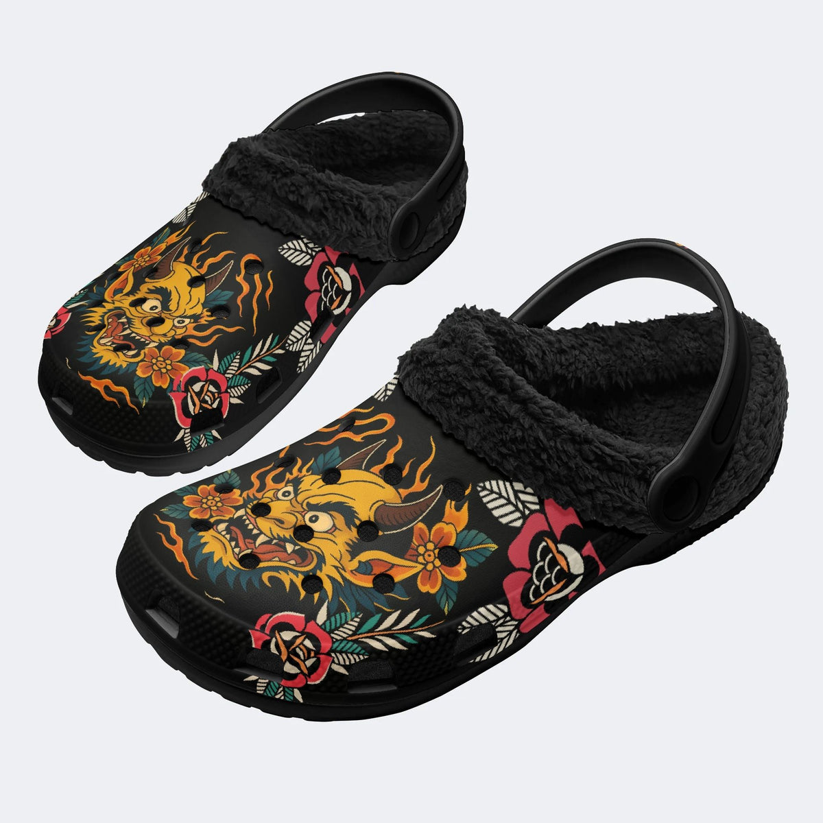 Monster Head Print - Fur Lined Slippers/Sandals
