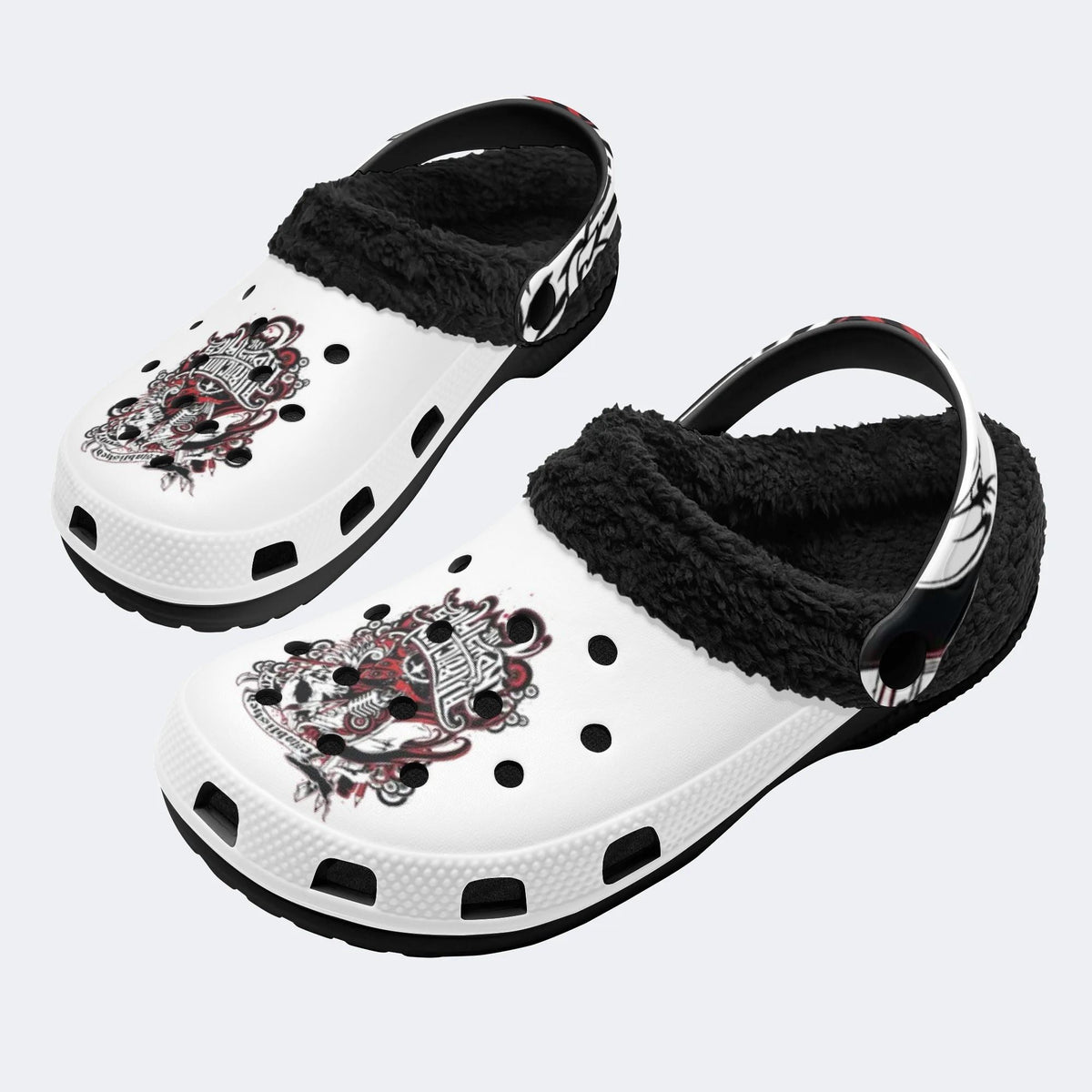 Vintage Tattoo Skull - Fur Lined Slippers/Sandals
