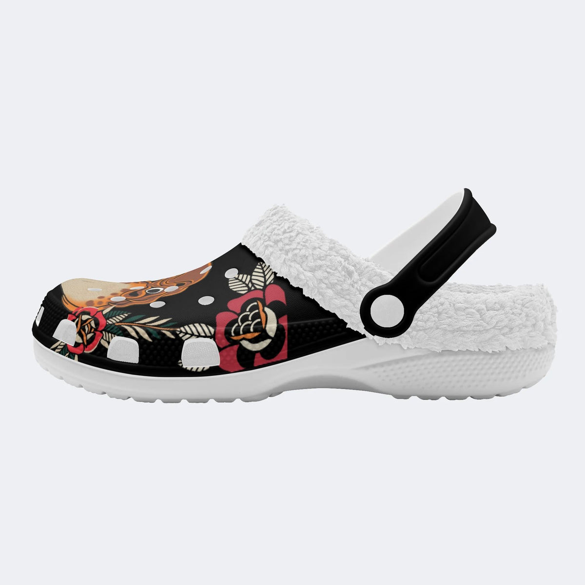 Japanese Mask Print - Fur Lined Slippers/Sandals