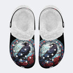Vintage Crow Print - Fur Lined Slippers/Sandals