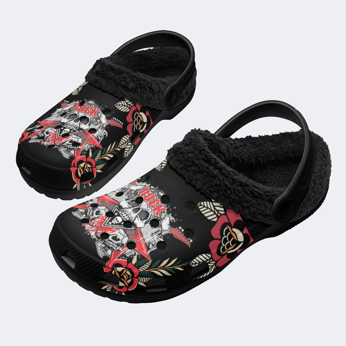 Rock Music Skull Art Print - Fur Lined Slippers/Sandals