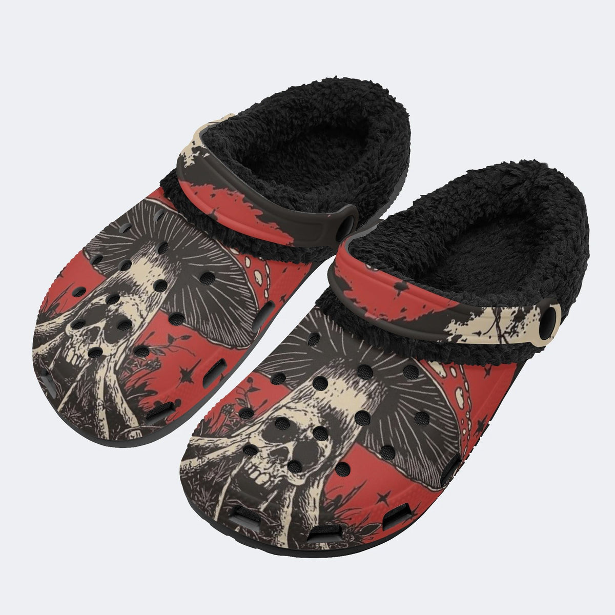 Gothic Red Mushroom - Fur Lined Slippers/Sandals