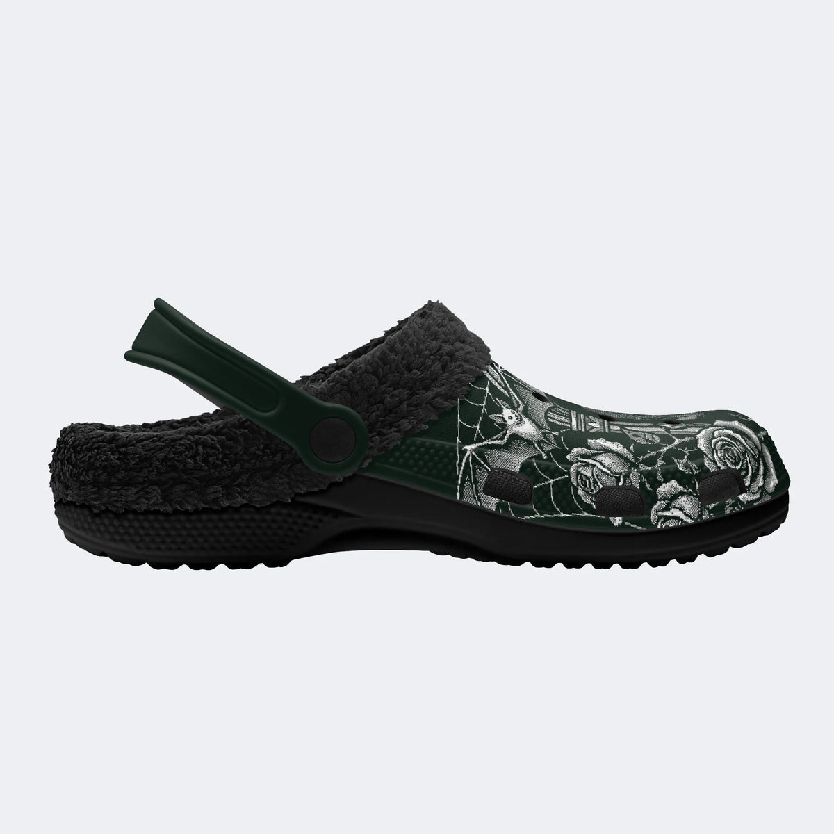 Dark Rose Skull Cross - Fur Lined Slippers/Sandals