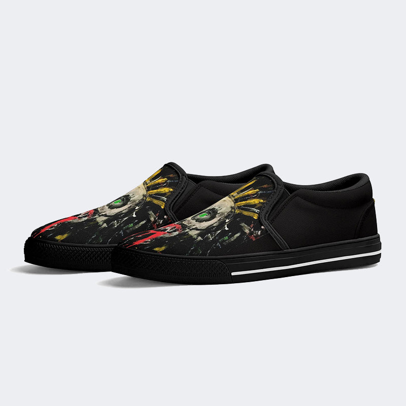 Unisex Graffiti Skull Print - Slip On Shoes