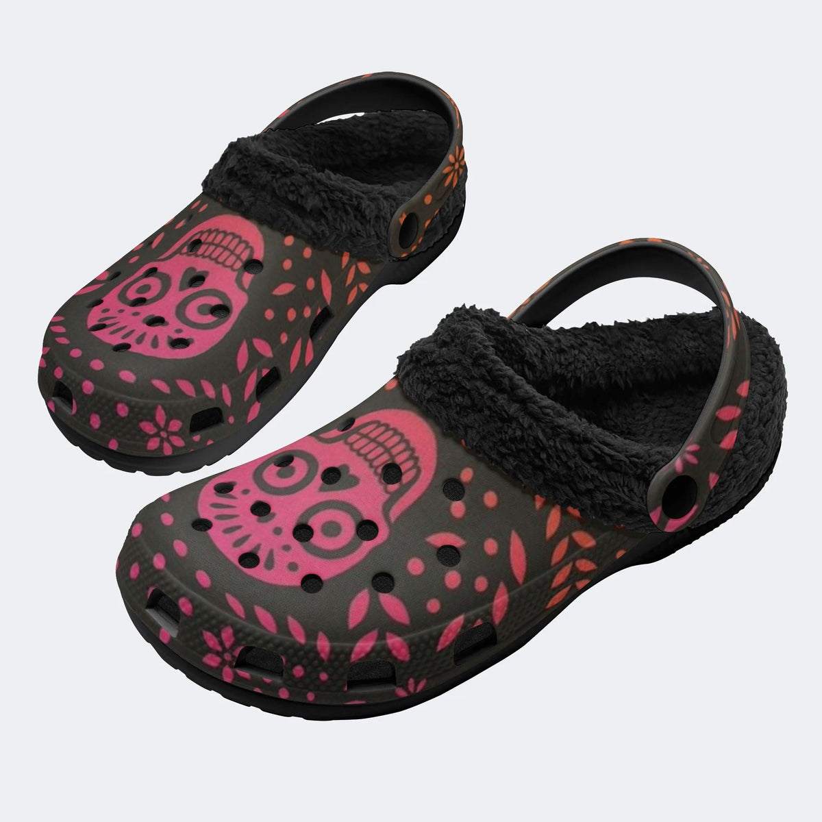 Floral Sugar Skull - Fur Lined Slippers/Sandals