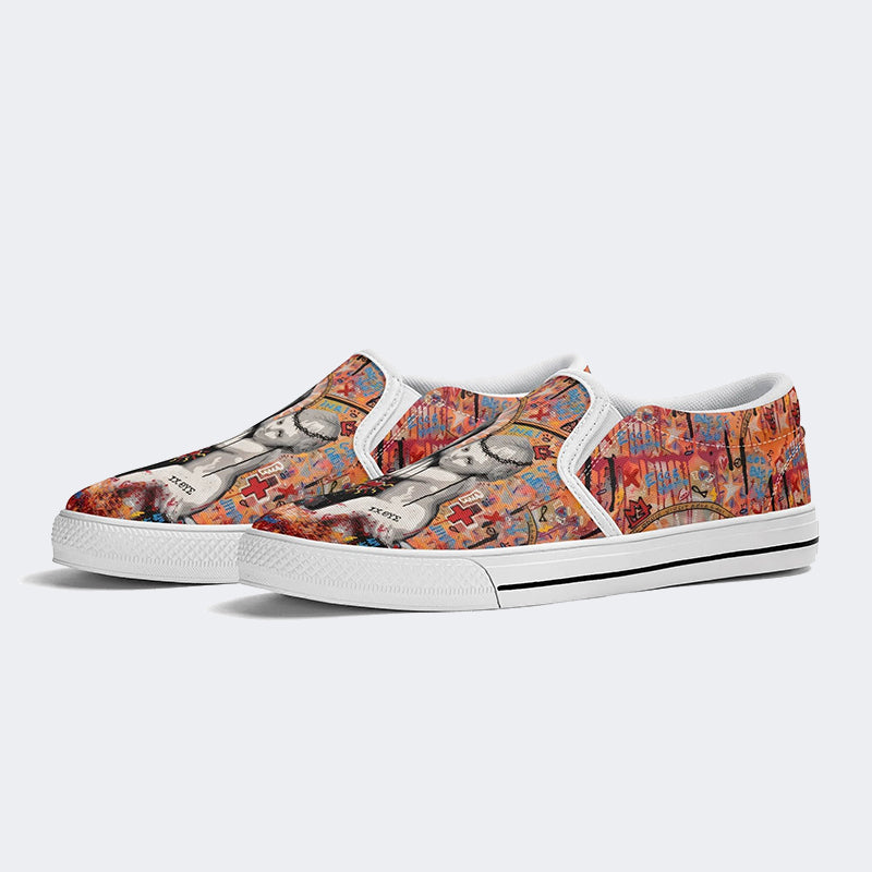 Unisex Christ Mary Graffiti Art Print - Slip On Shoes