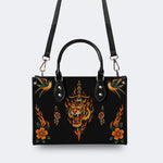 Old School Flame Tiger Print - Leather Handbag