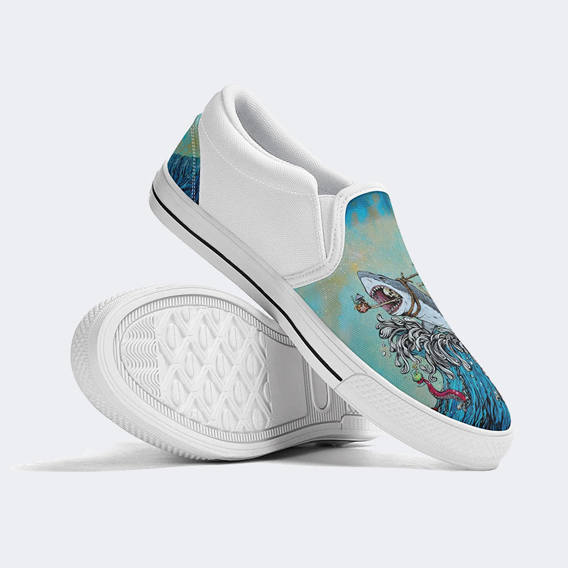 Unisex Skull&Shark Art Print - Slip On Shoes