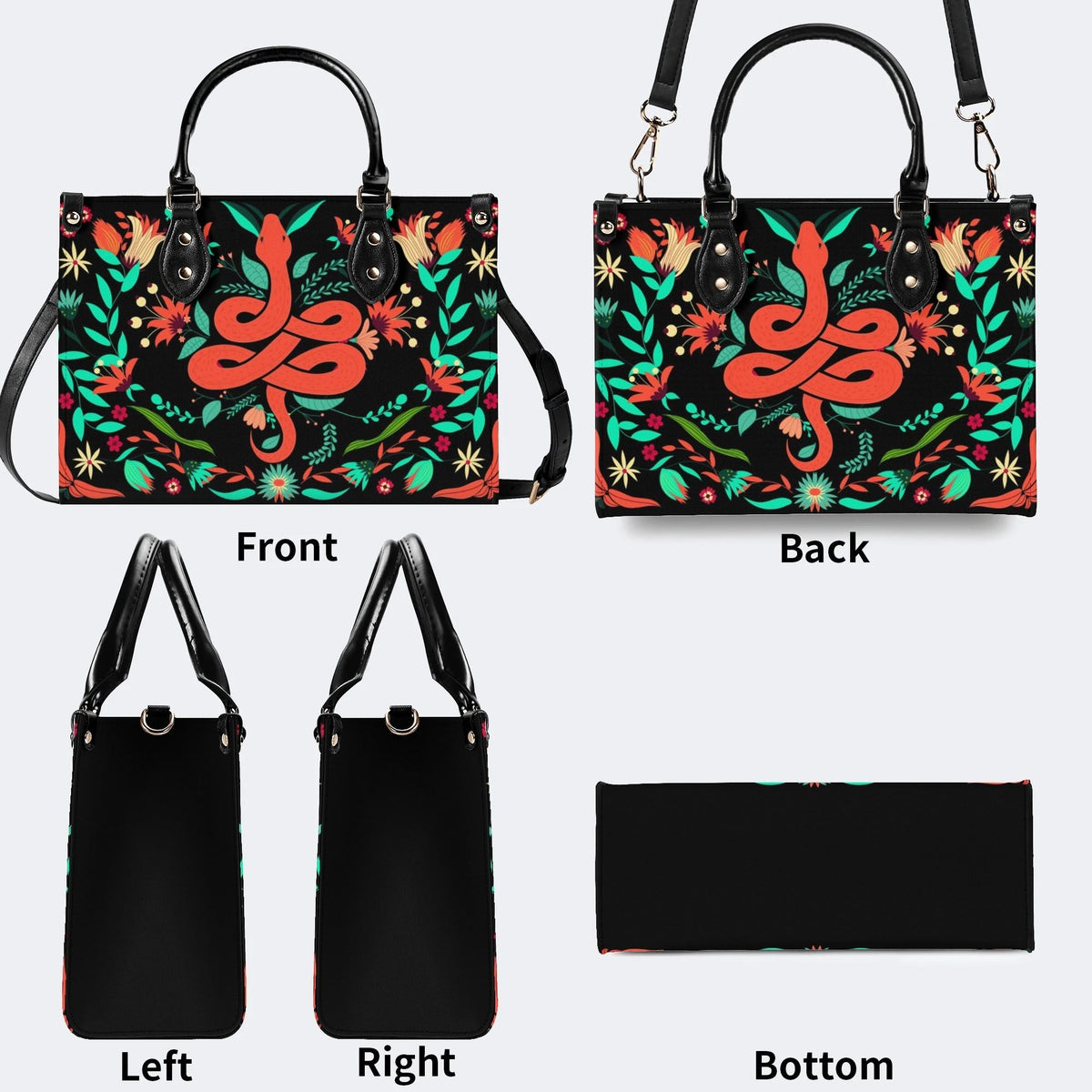 Red Snake Print - Leather Handbag
