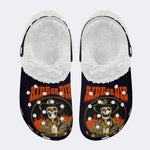 Grim Cowboy Skull Print - Fur Lined Slippers/Sandals