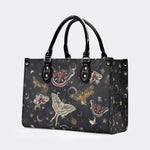Retro Dark Moth Print - Leather Handbag