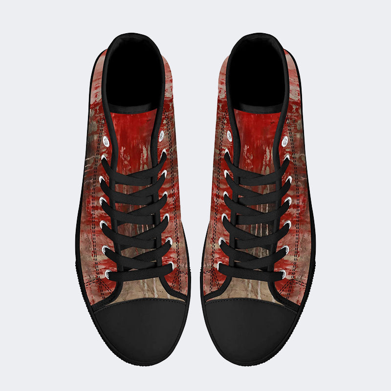 Weird Blood Dark Horror Gothic Halloween Vintage Art Print - Slip On Shoes - High Top Canvas