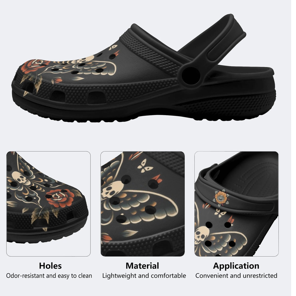 Skull And Moth Print - Slippers/Sandals