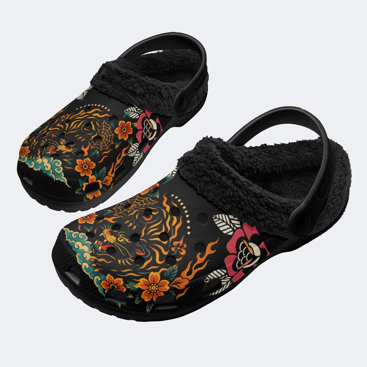 Black panther print - Fur Lined Slippers/Sandals