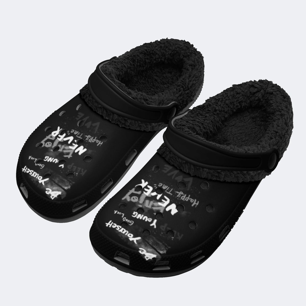 Grunge Quote Print - Fur Lined Slippers/Sandals