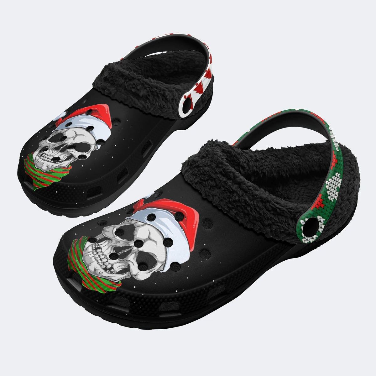 Skull Santa Print - Fur Lined Slippers/Sandals