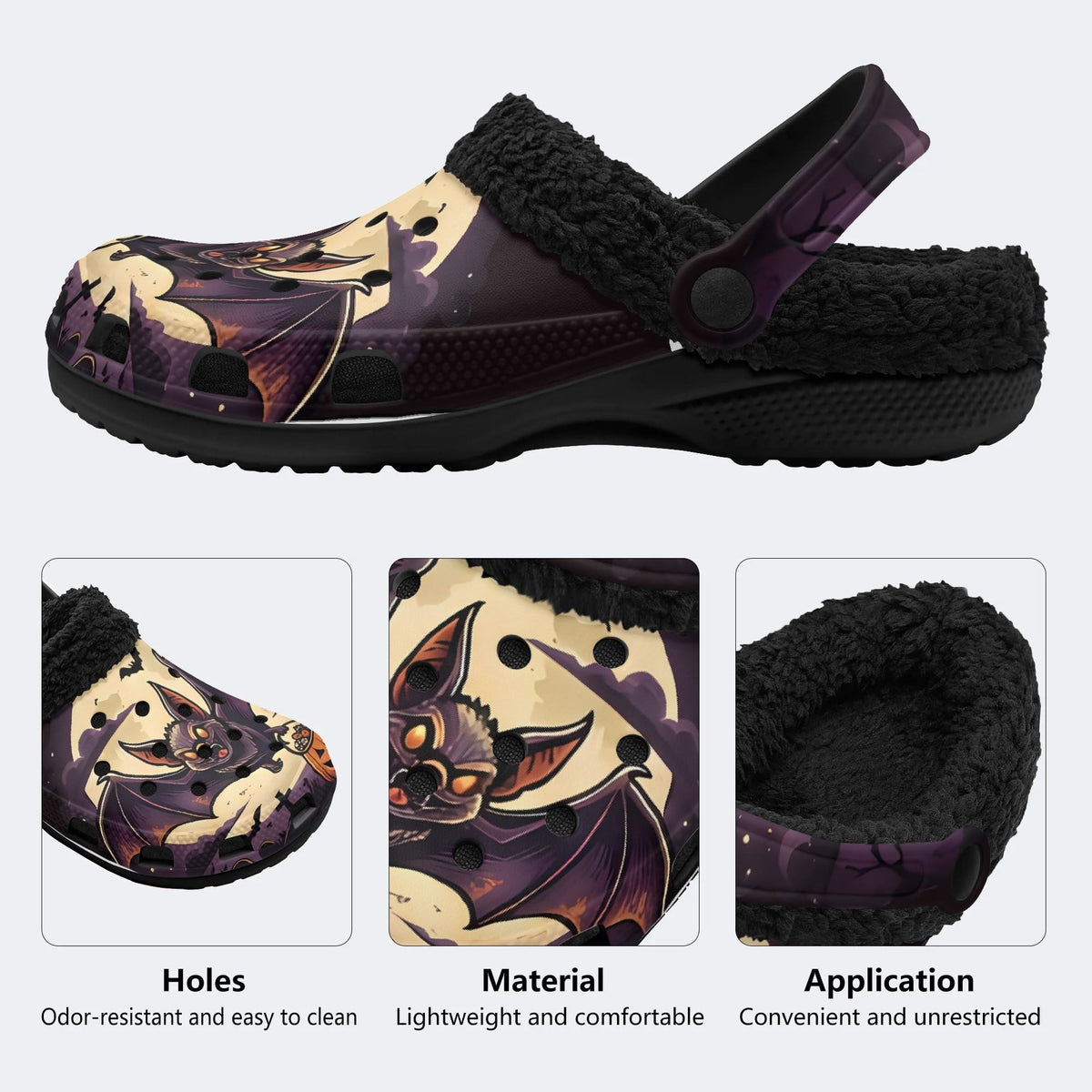 Gothic Bat Pumpkin Moon Halloween Grave - Fur Lined Slippers/Sandals