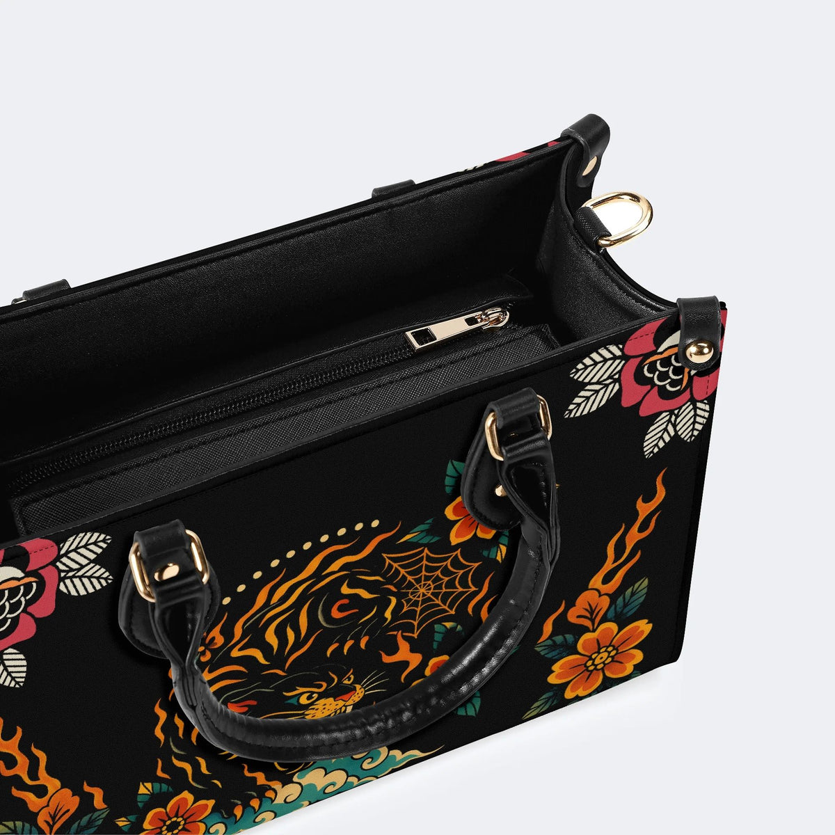 Black Panther Print - Leather Handbag