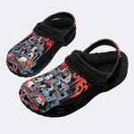 Retro Horror Collage - Fur Lined Slippers/Sandals