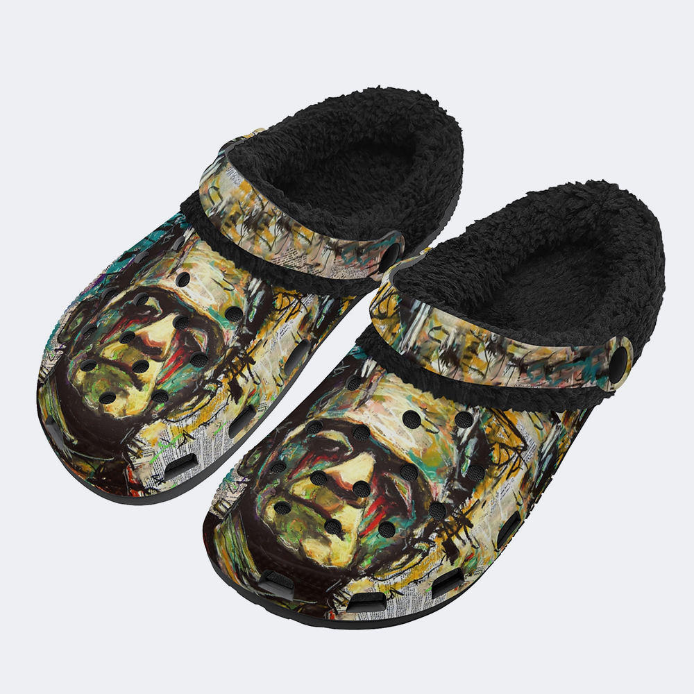 Halloween Pop Art Illustration Printed - Fur Lined Slippers/Sandals