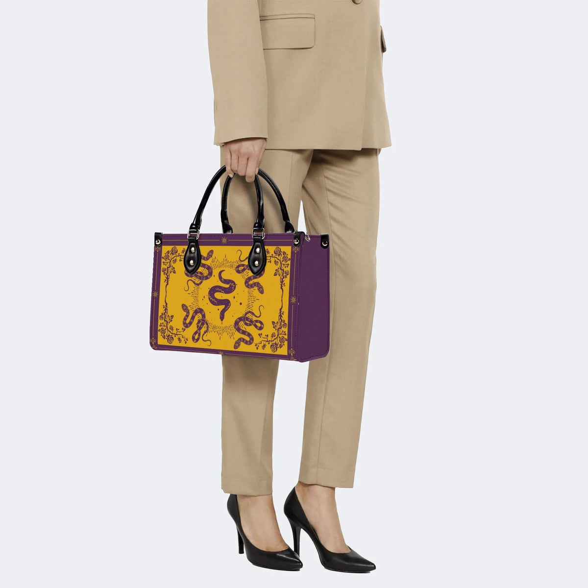 Inscribed Viper Print - Leather Handbag