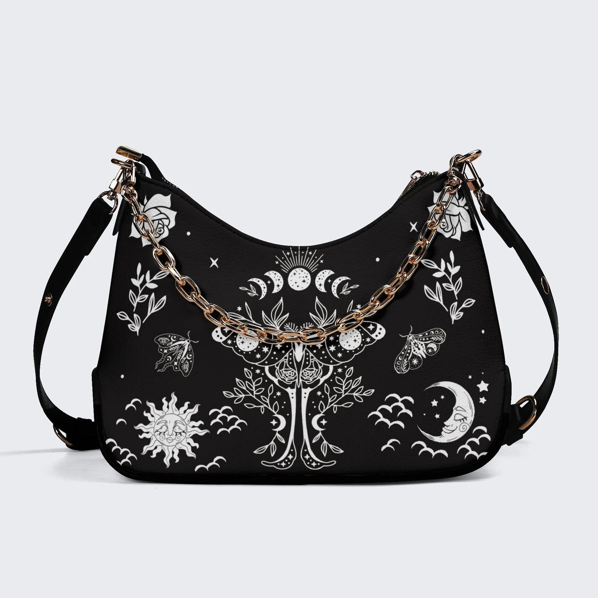 Sun Moon And Moth Print - Leather Crossbody Bag