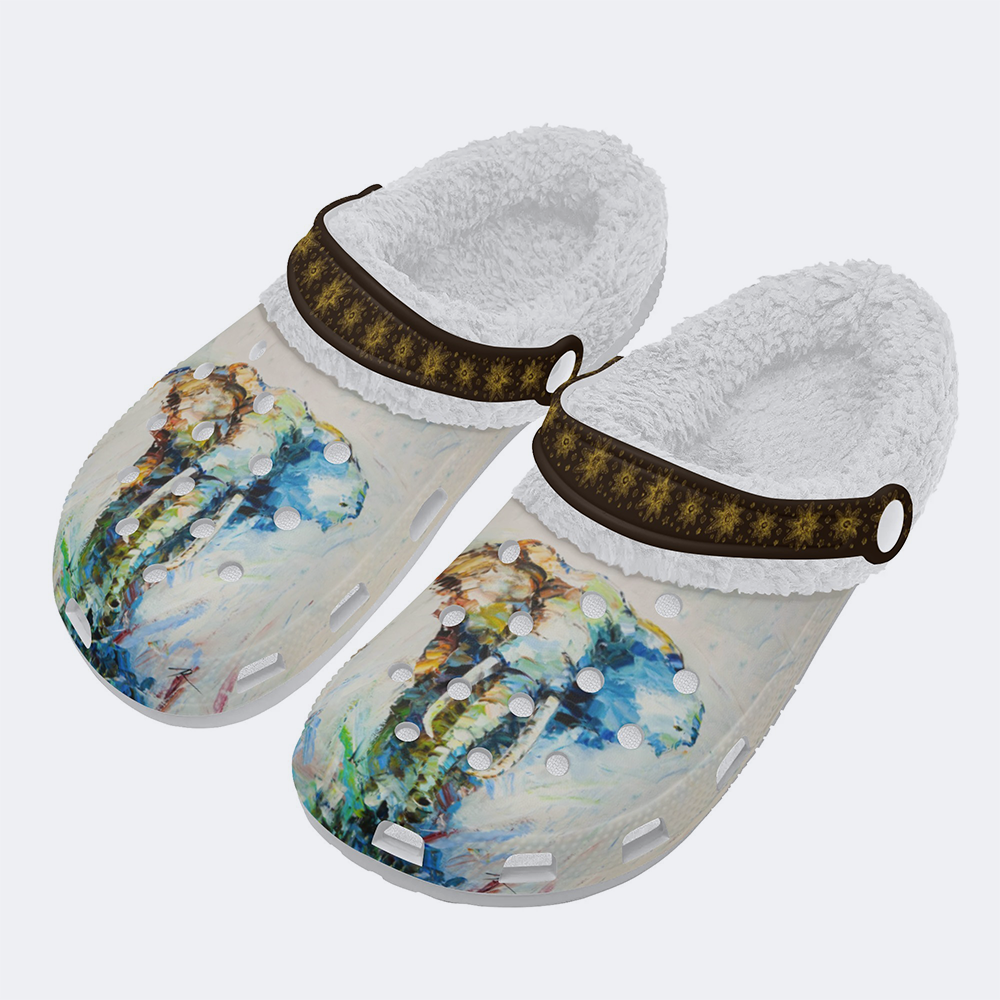 Elephant Print - Fur Lined Slippers/Sandals