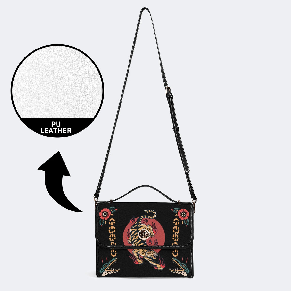 Old School Tiger & Crocodile Print - Leather Satchel Bag