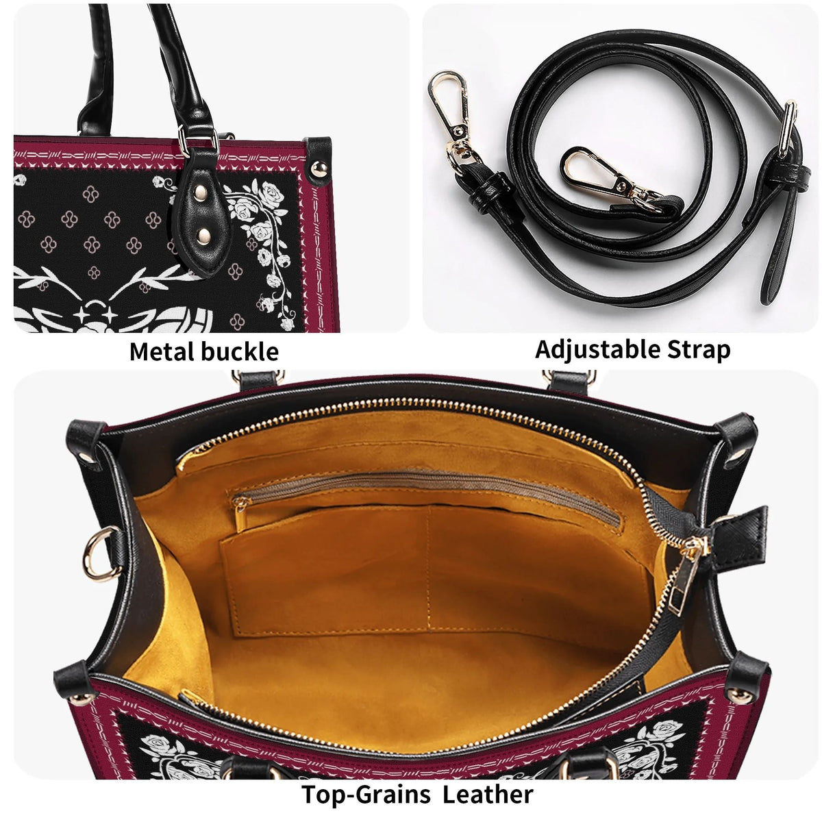 White Death Moth Print - Leather Handbag