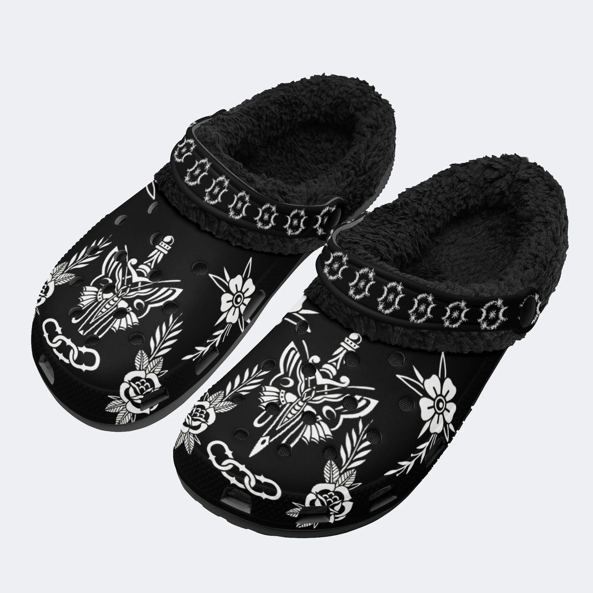 Butterfly&Sword Art Print - Fur Lined Slippers/Sandals