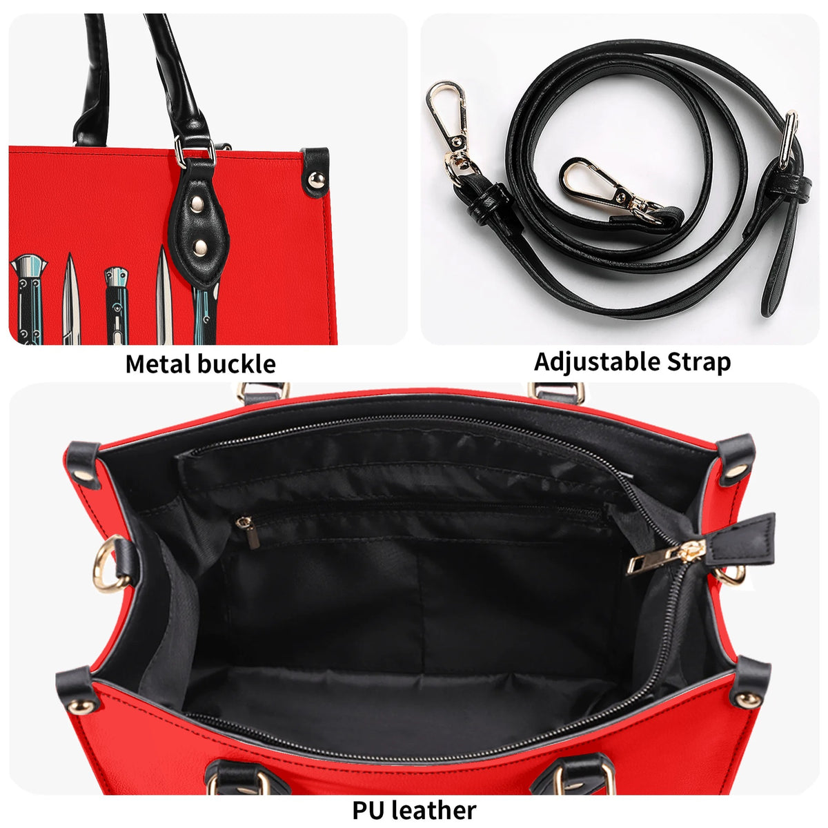 Weapons Print - Leather Handbag