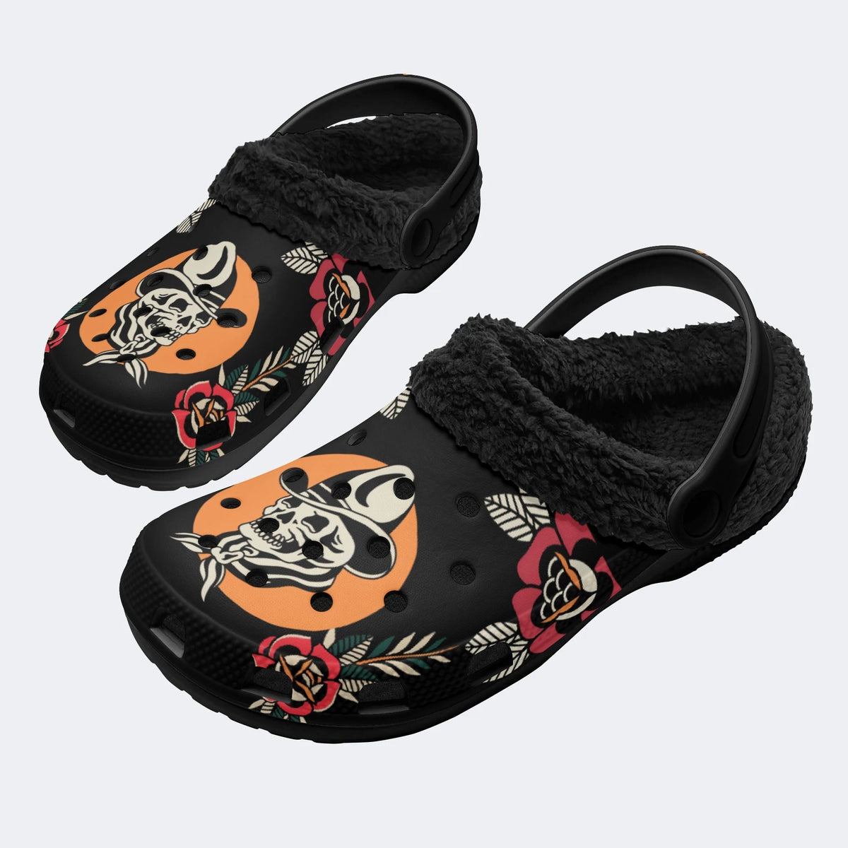 Cowboy Hat Skull Print - Fur Lined Slippers/Sandals