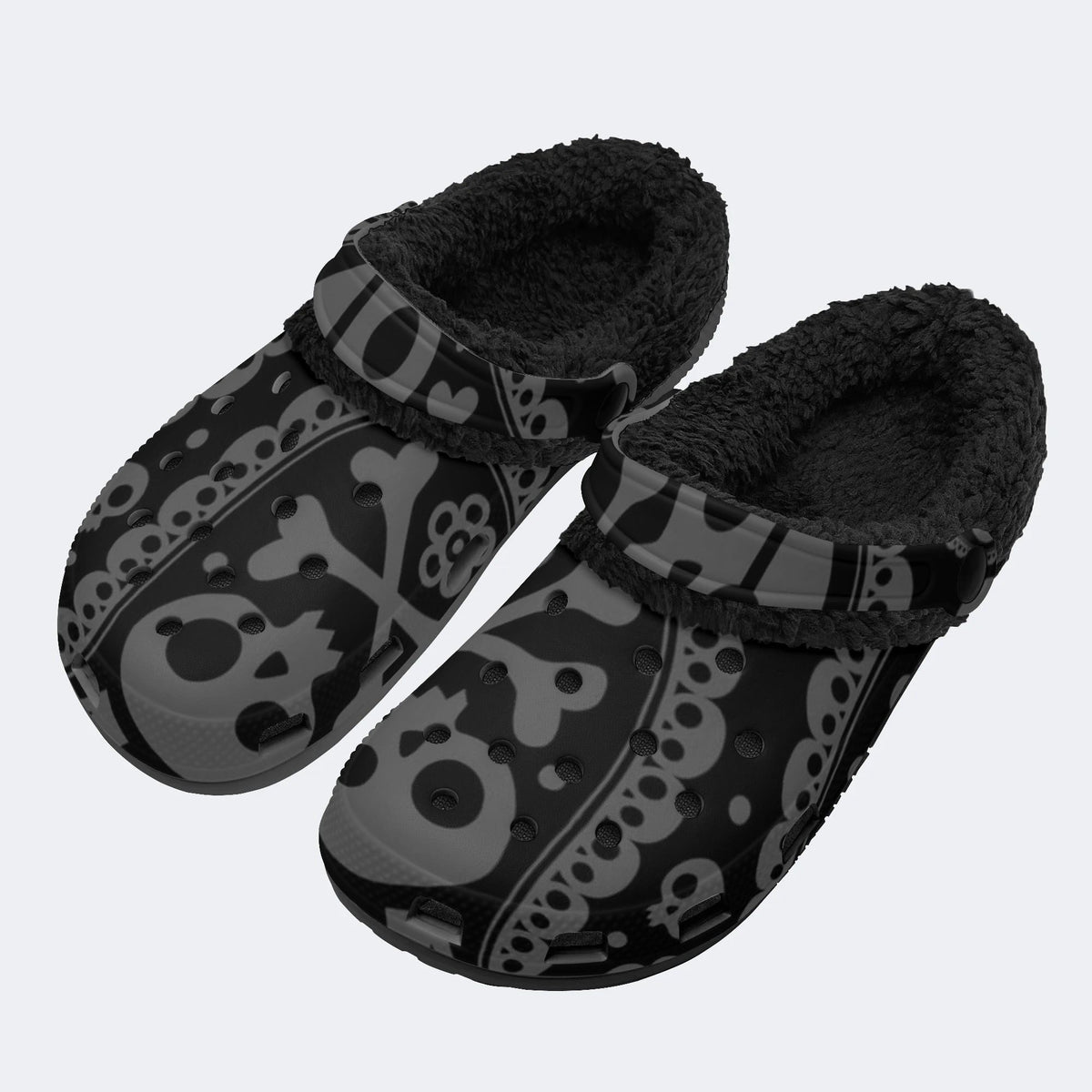 Grey Sugar Skull - Fur Lined Slippers/Sandals