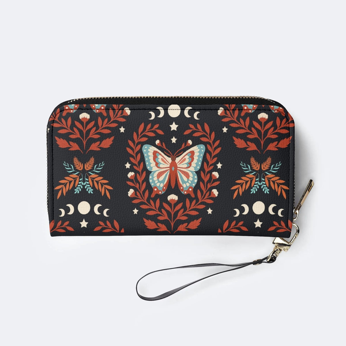 Moth And Leaf Print - Leather Wallet