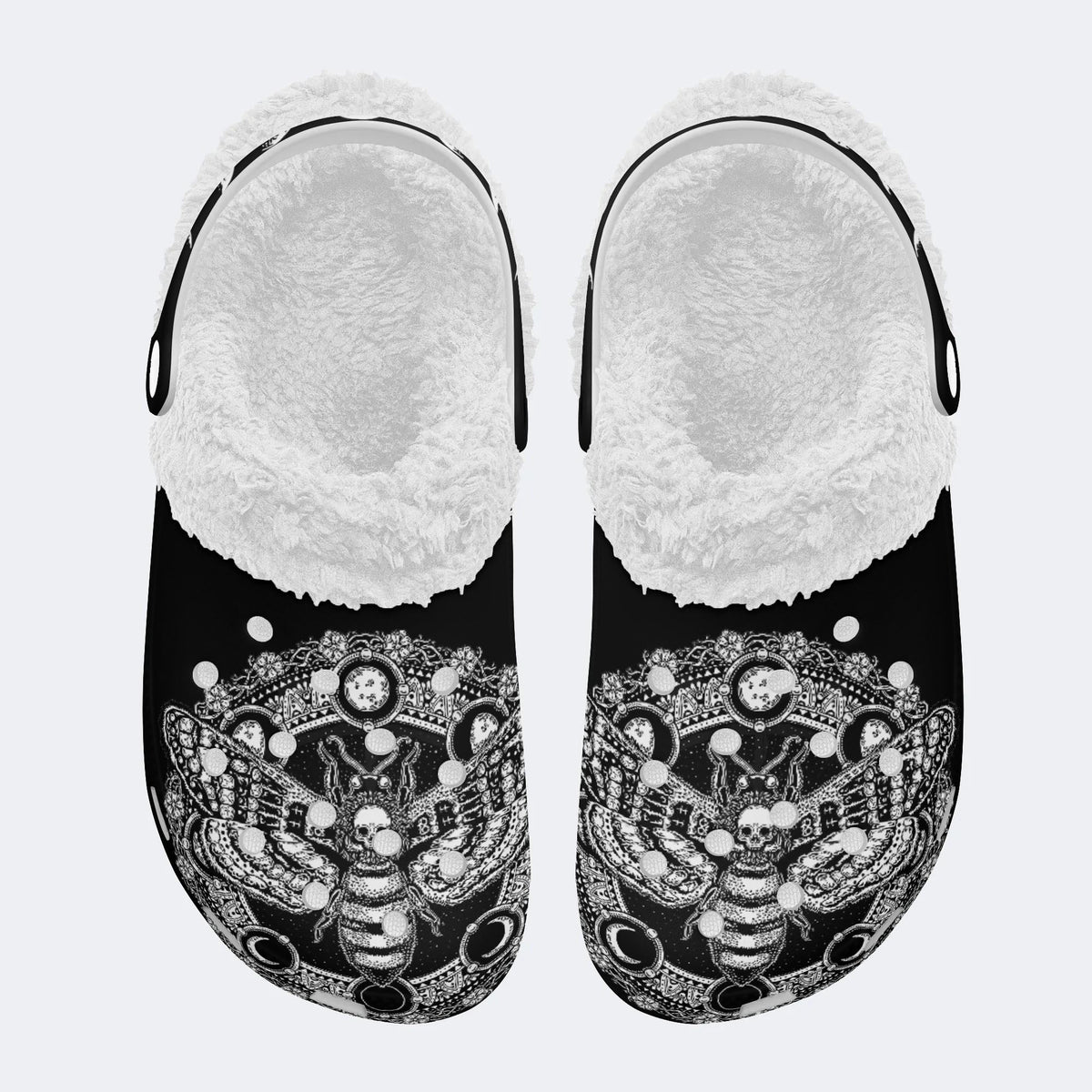 Lunar Mandala Death Moth Print - Fur Lined Slippers/Sandals