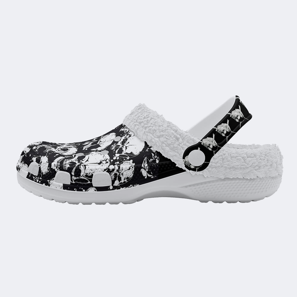 Horror Skull Print - Fur Lined Slippers/Sandals