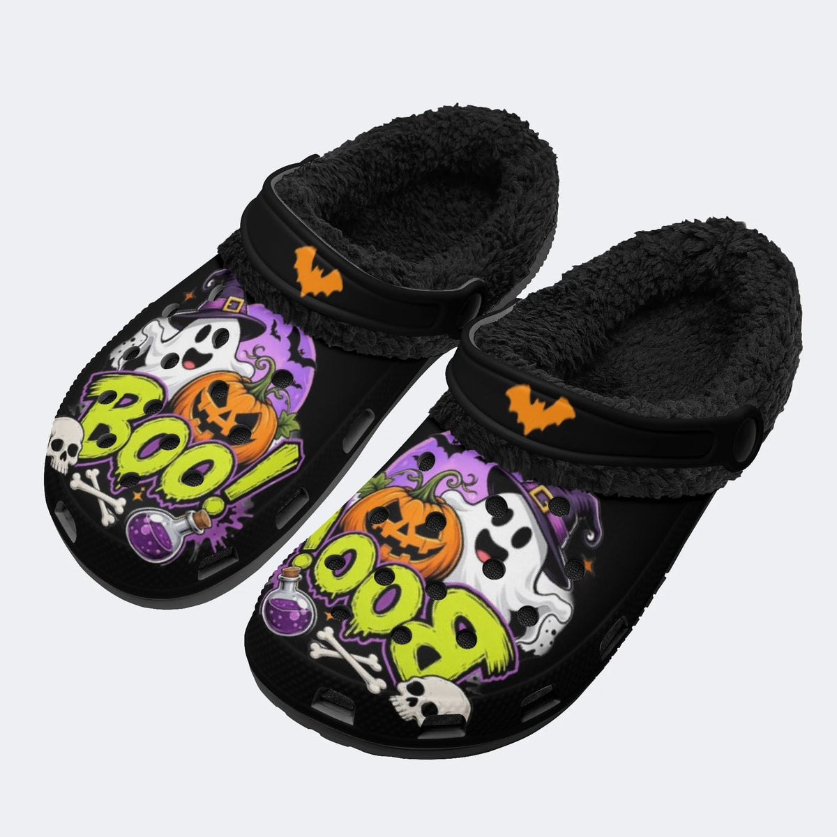 Pumpkin Ghost Skull - Fur Lined Slippers/Sandals
